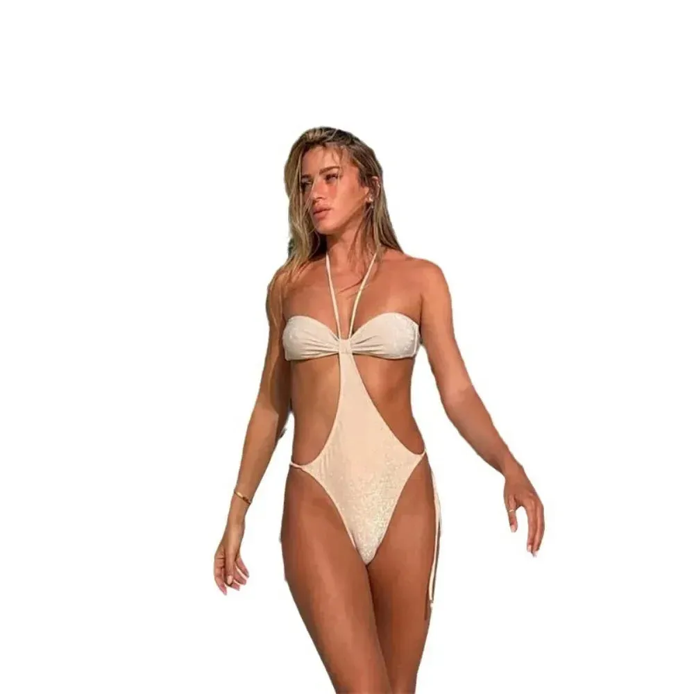 2024 Explosive Sexy Tie-up One-piece Swimsuit Women's High Cut Triangle Beachwear Swimsuit