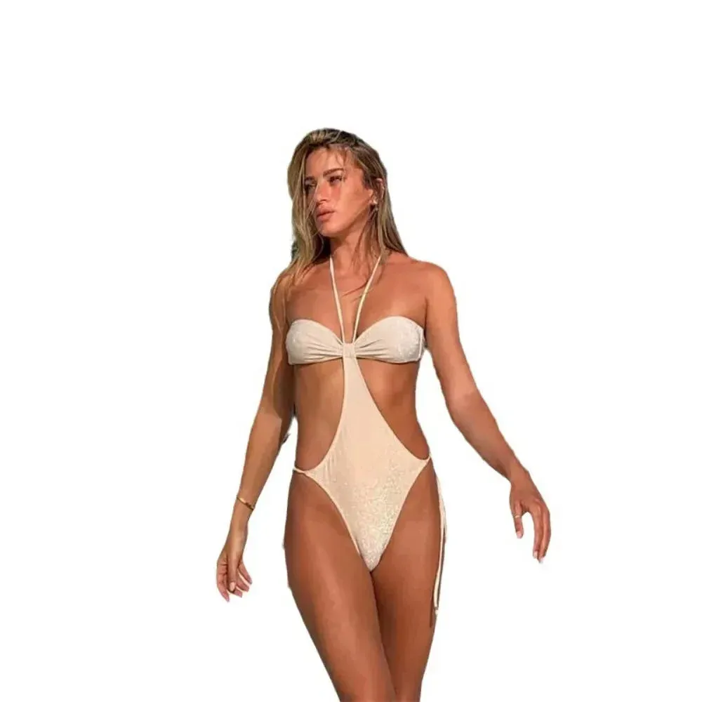 2024 Explosive Sexy Tie-up One-piece Swimsuit Women's High Cut Triangle Beachwear Swimsuit