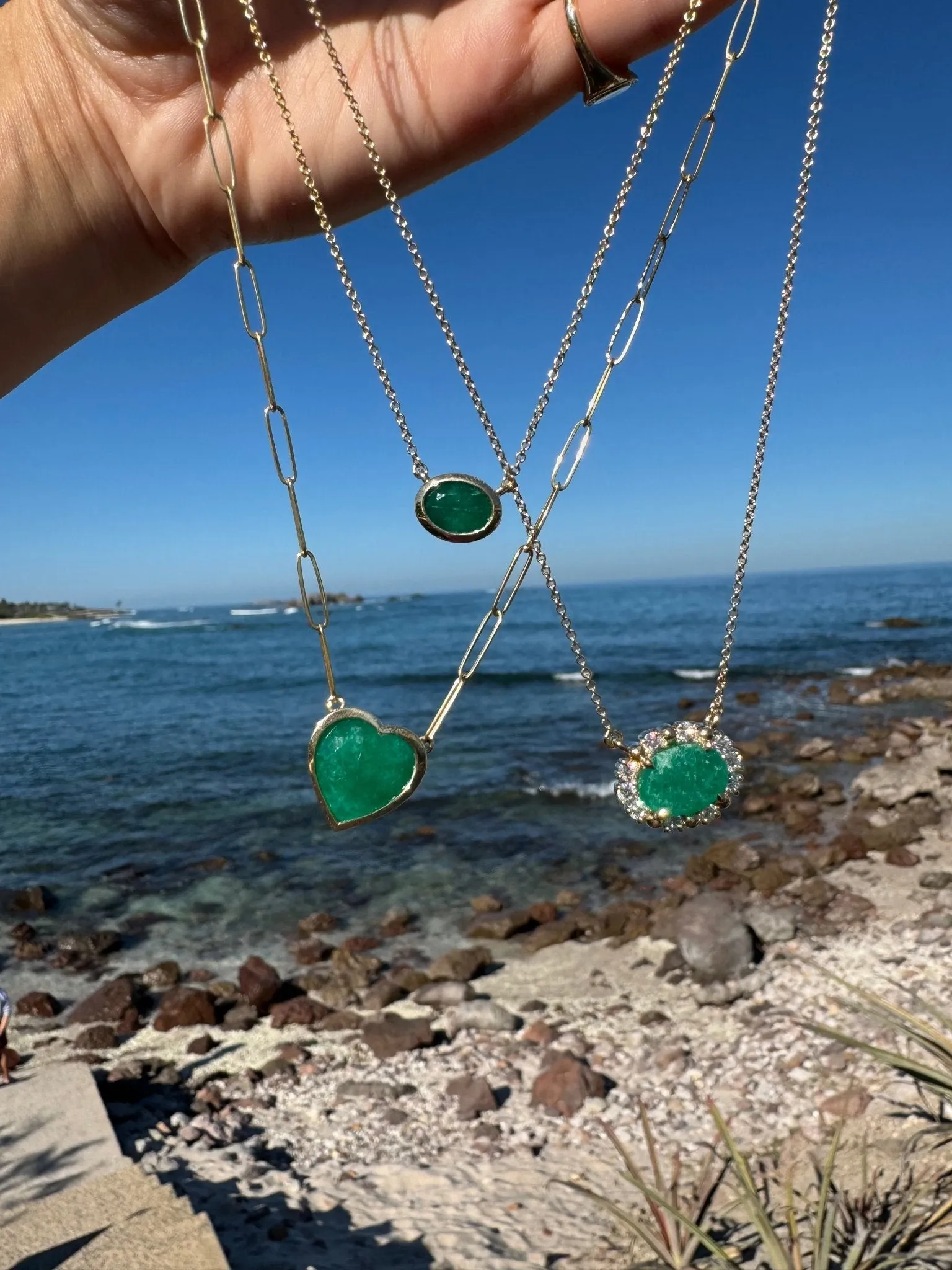 Bezel Set Oval Cut Emerald Necklace