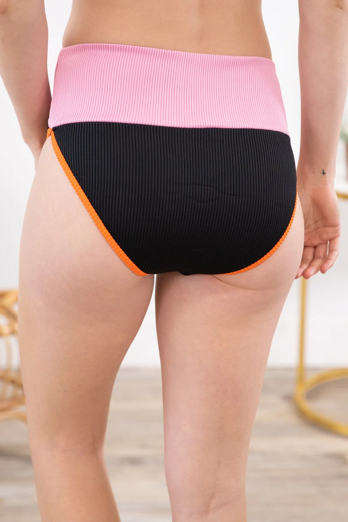 Black and Pink Colorblock Two Piece Swimsuit