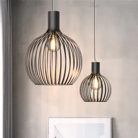 BOLLE Contemporary Vintage Style Metal Cage Pendant Light Matt Black E27 Lamp Base