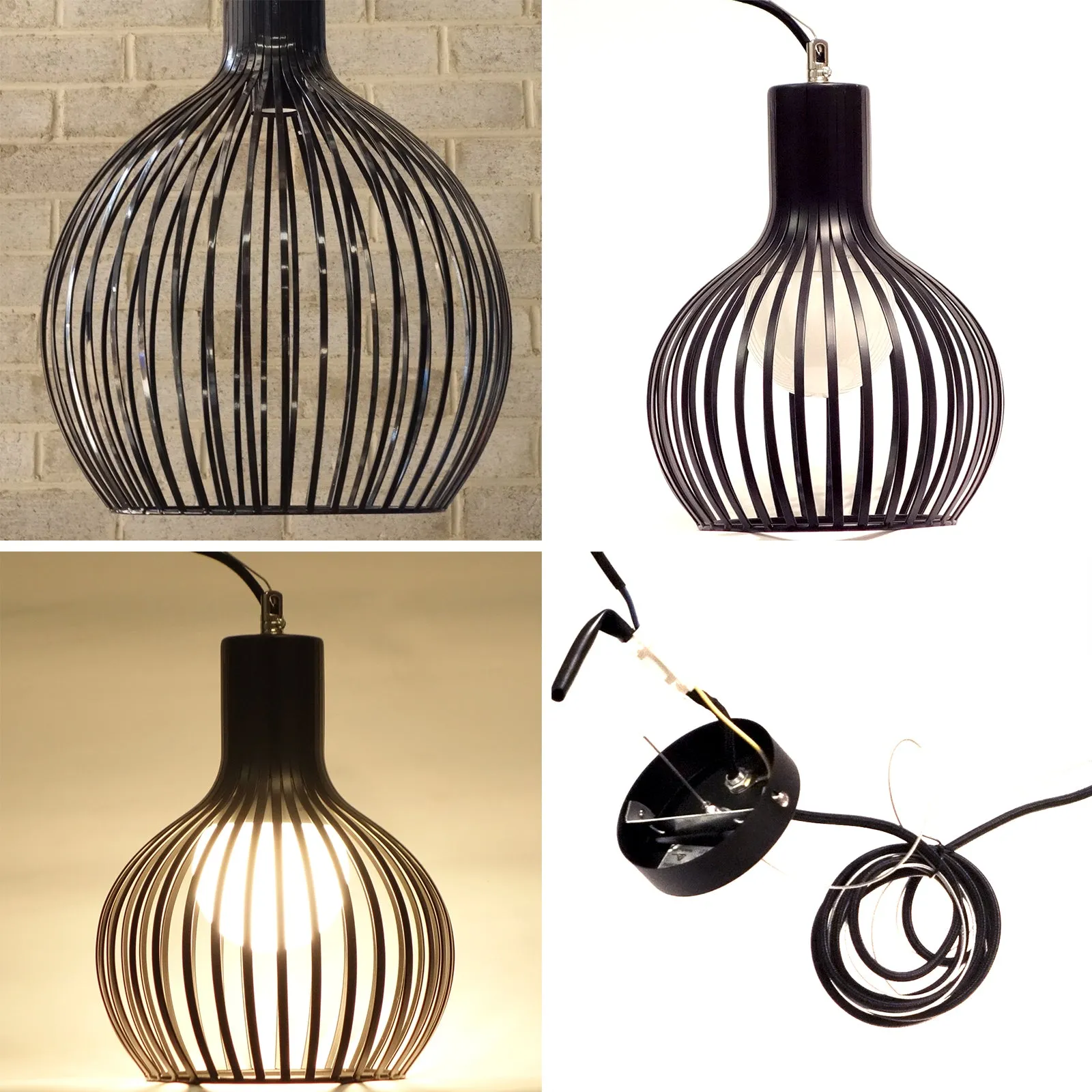 BOLLE Contemporary Vintage Style Metal Cage Pendant Light Matt Black E27 Lamp Base