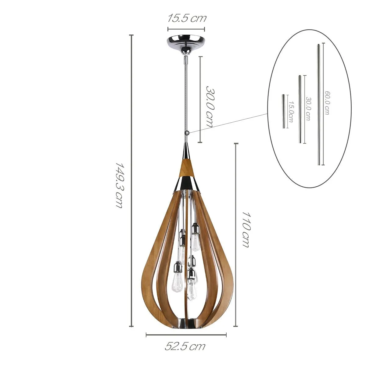BONITO 6-Light Timber Round Dark Brown E27 Chandelier