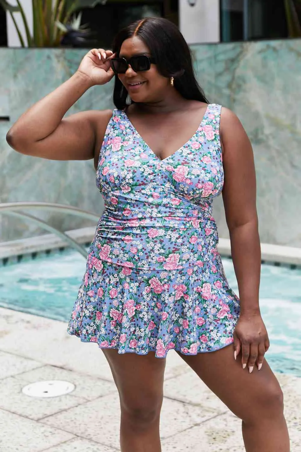 Clear Waters Womens Swim Dress in Rose Sky