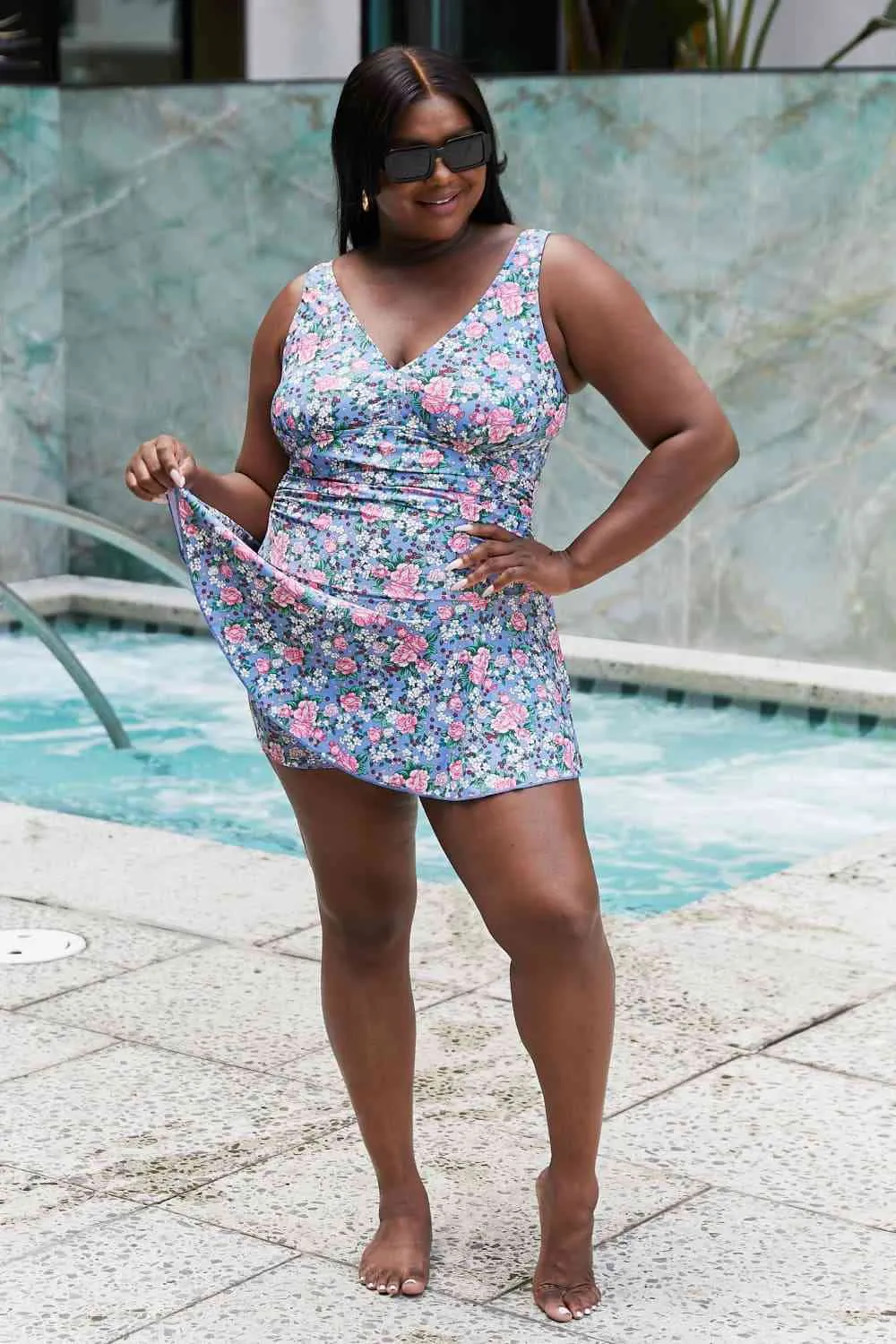Clear Waters Womens Swim Dress in Rose Sky