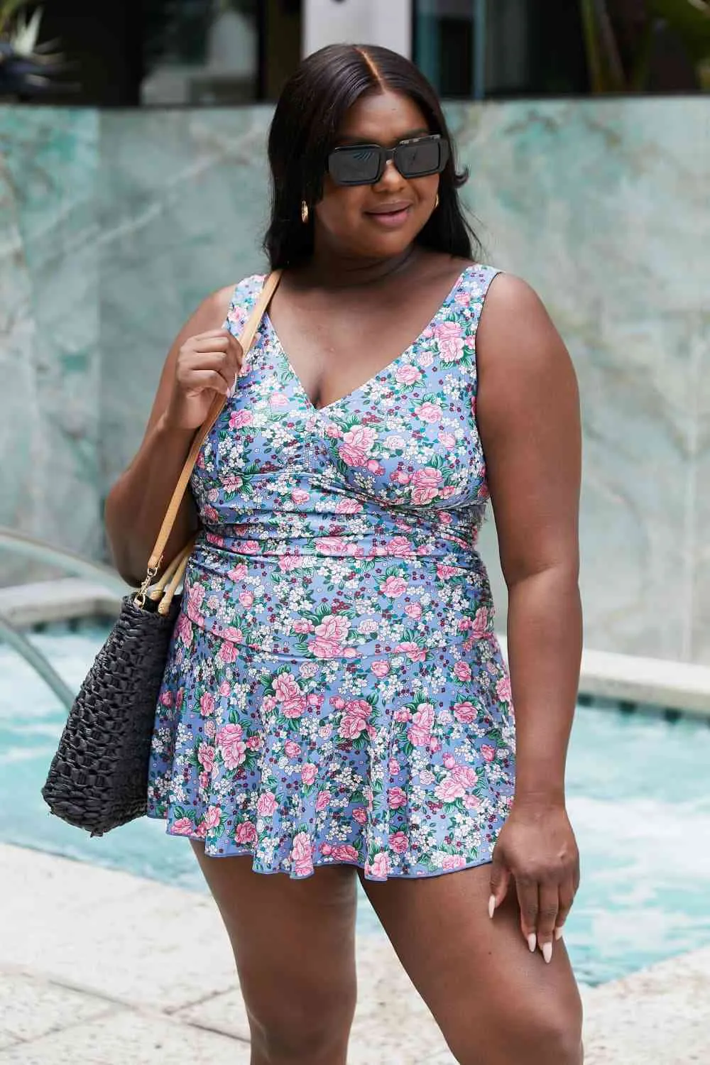 Clear Waters Womens Swim Dress in Rose Sky