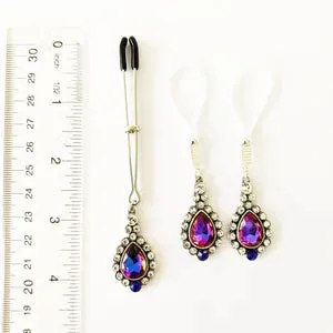 Clit Clamp and Nipple Dangle Set with Elegant Gems. Choose Nipple Nooses or Clamps. MATURE Jewelry, BDSM