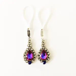 Clit Clamp and Nipple Dangle Set with Elegant Gems. Choose Nipple Nooses or Clamps. MATURE Jewelry, BDSM