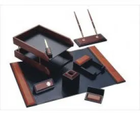 Cosmic Executive Desk Set (Desk Pad, Double A4 Paper Tray, Pen Holder, Pen Stand Holder, Memo Holder Name Card Holder, Clock Holder, Letter Opener) - CO093 (Red / Brown)