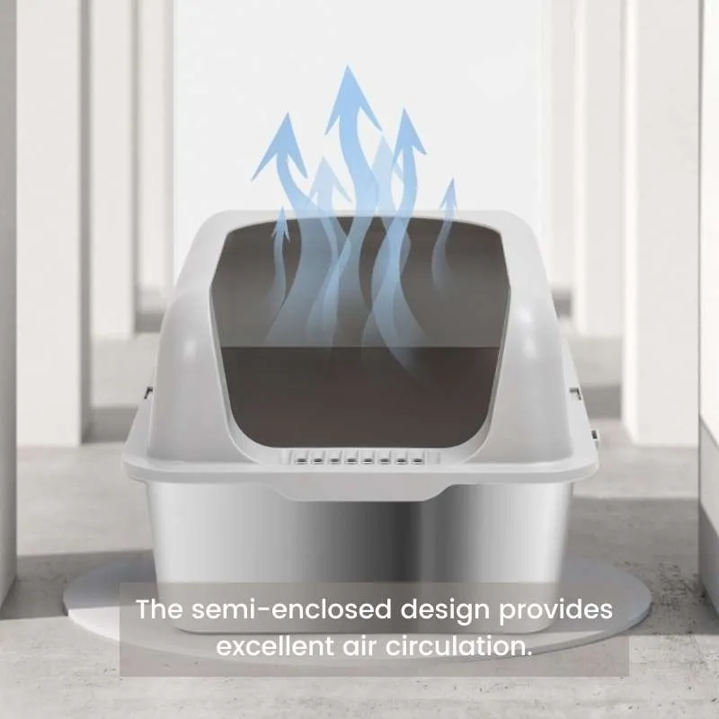 Extra-Large Semi-Enclosed Stainless Steel Litter Box with Splash Guard Design