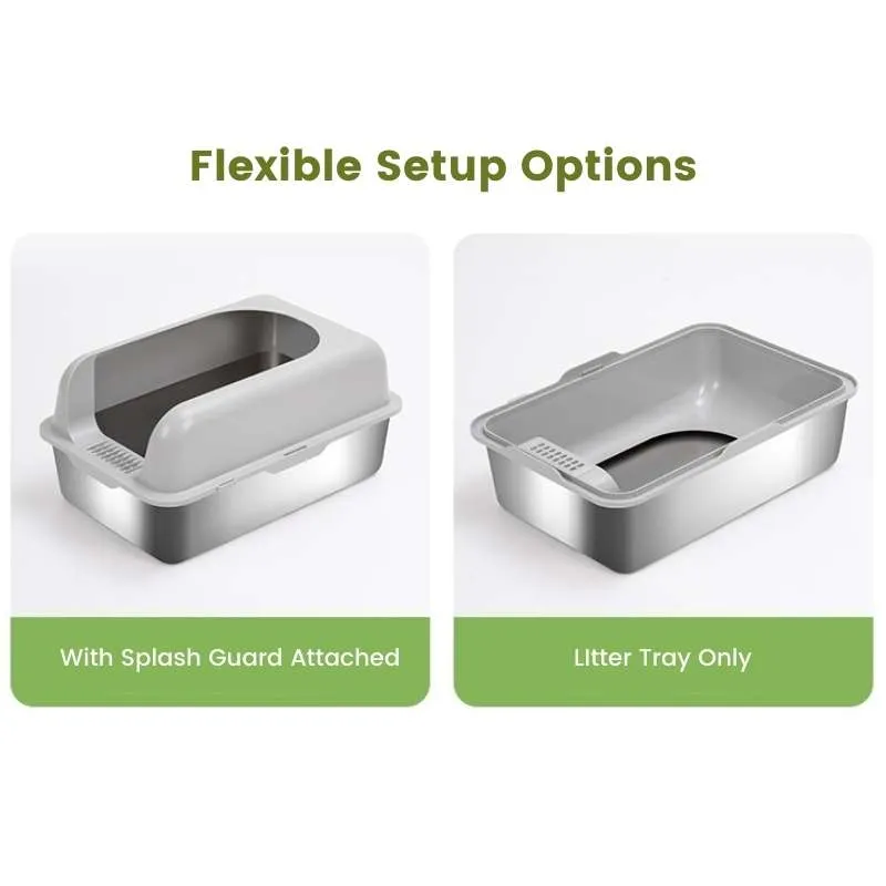 Extra-Large Semi-Enclosed Stainless Steel Litter Box with Splash Guard Design