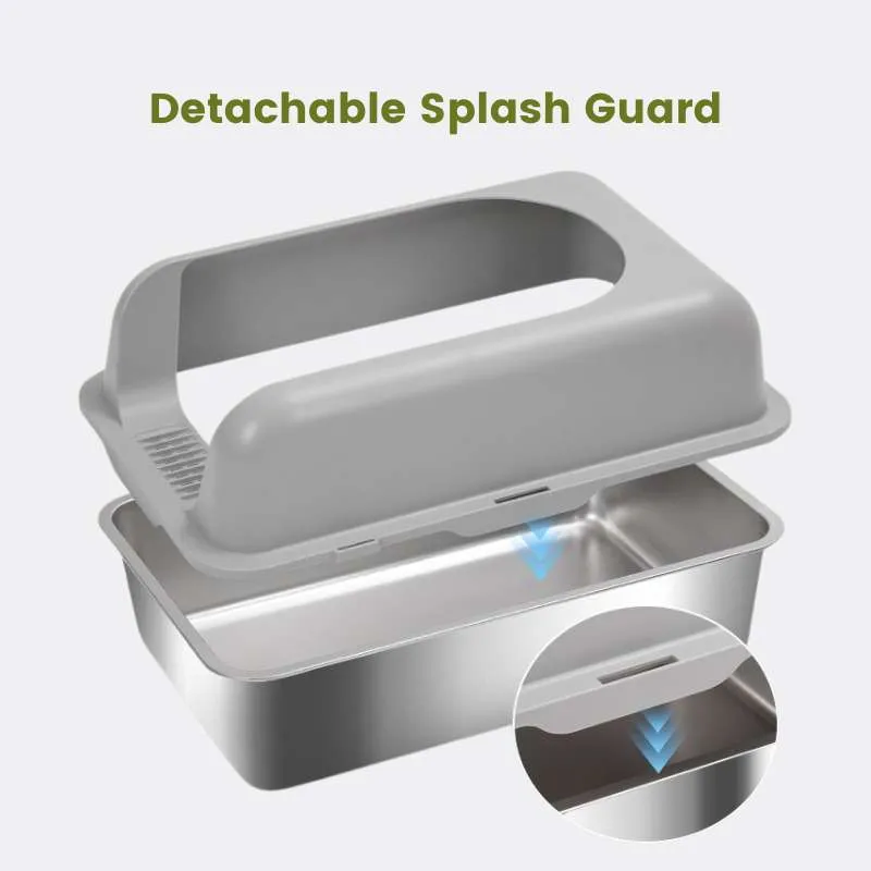 Extra-Large Semi-Enclosed Stainless Steel Litter Box with Splash Guard Design