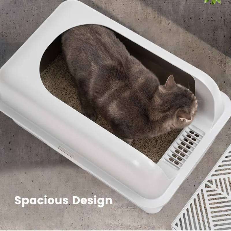 Extra-Large Semi-Enclosed Stainless Steel Litter Box with Splash Guard Design