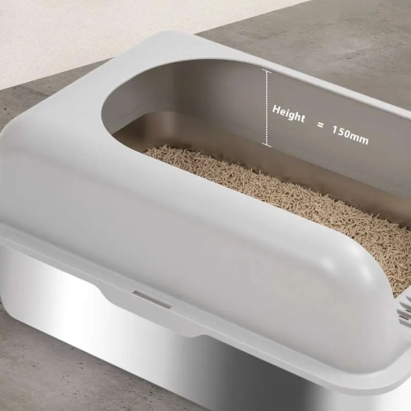 Extra-Large Semi-Enclosed Stainless Steel Litter Box with Splash Guard Design