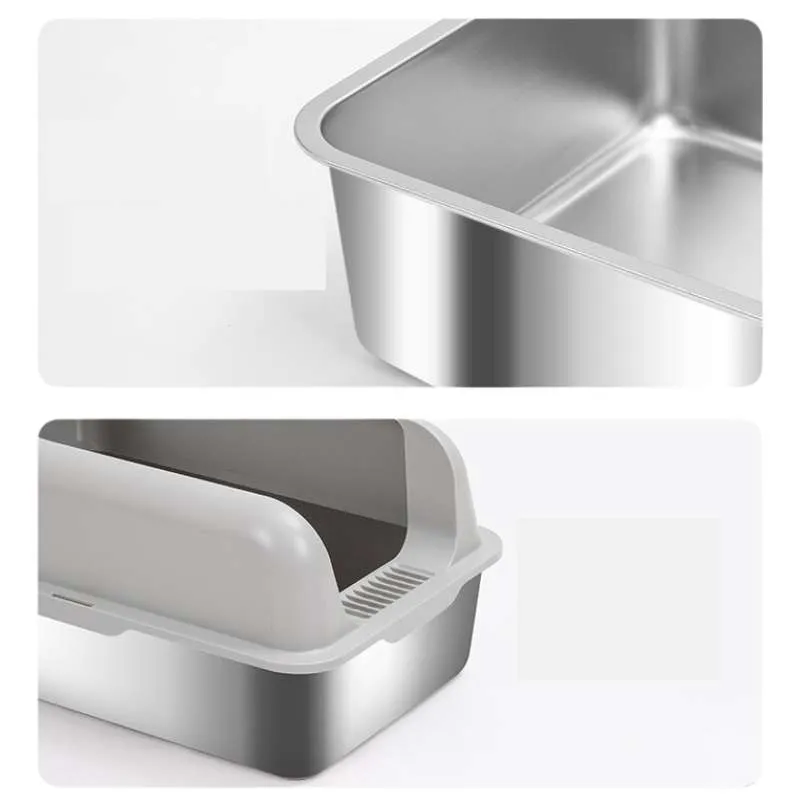 Extra-Large Semi-Enclosed Stainless Steel Litter Box with Splash Guard Design
