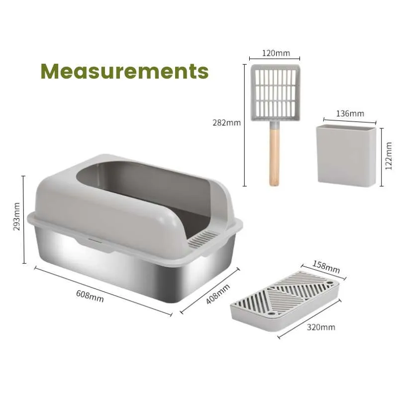Extra-Large Semi-Enclosed Stainless Steel Litter Box with Splash Guard Design