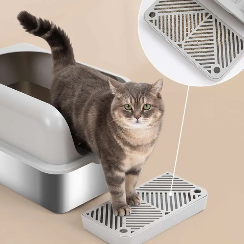 Extra-Large Semi-Enclosed Stainless Steel Litter Box with Splash Guard Design