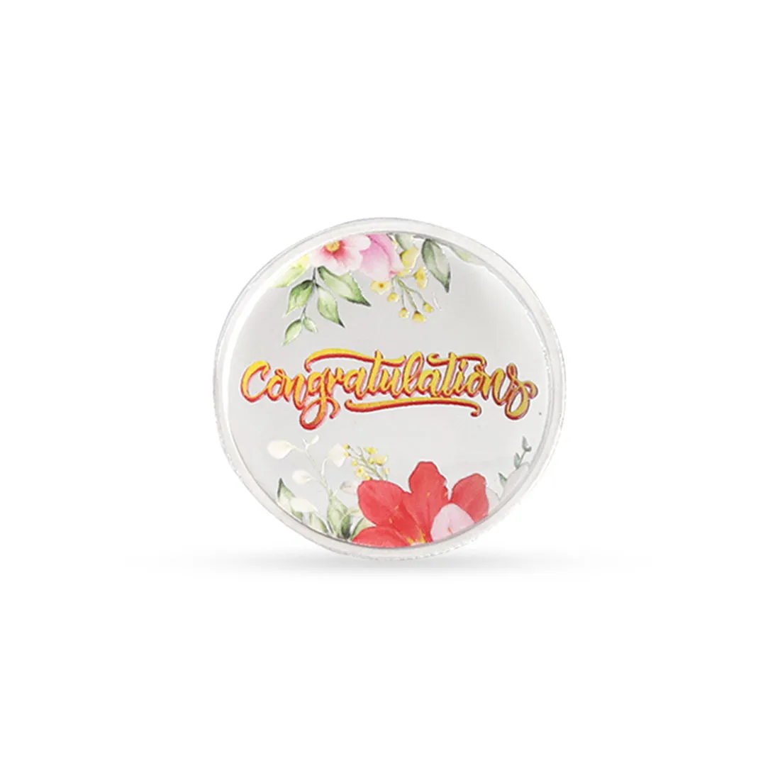 Floral Congratulations Silver Medallion - 999 Fine Silver- 10 gm