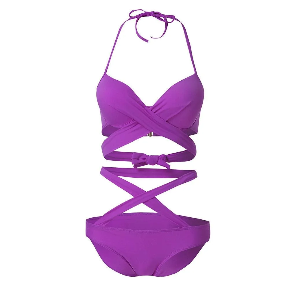 #H40 Pink V Neck One Piece Swimsuit