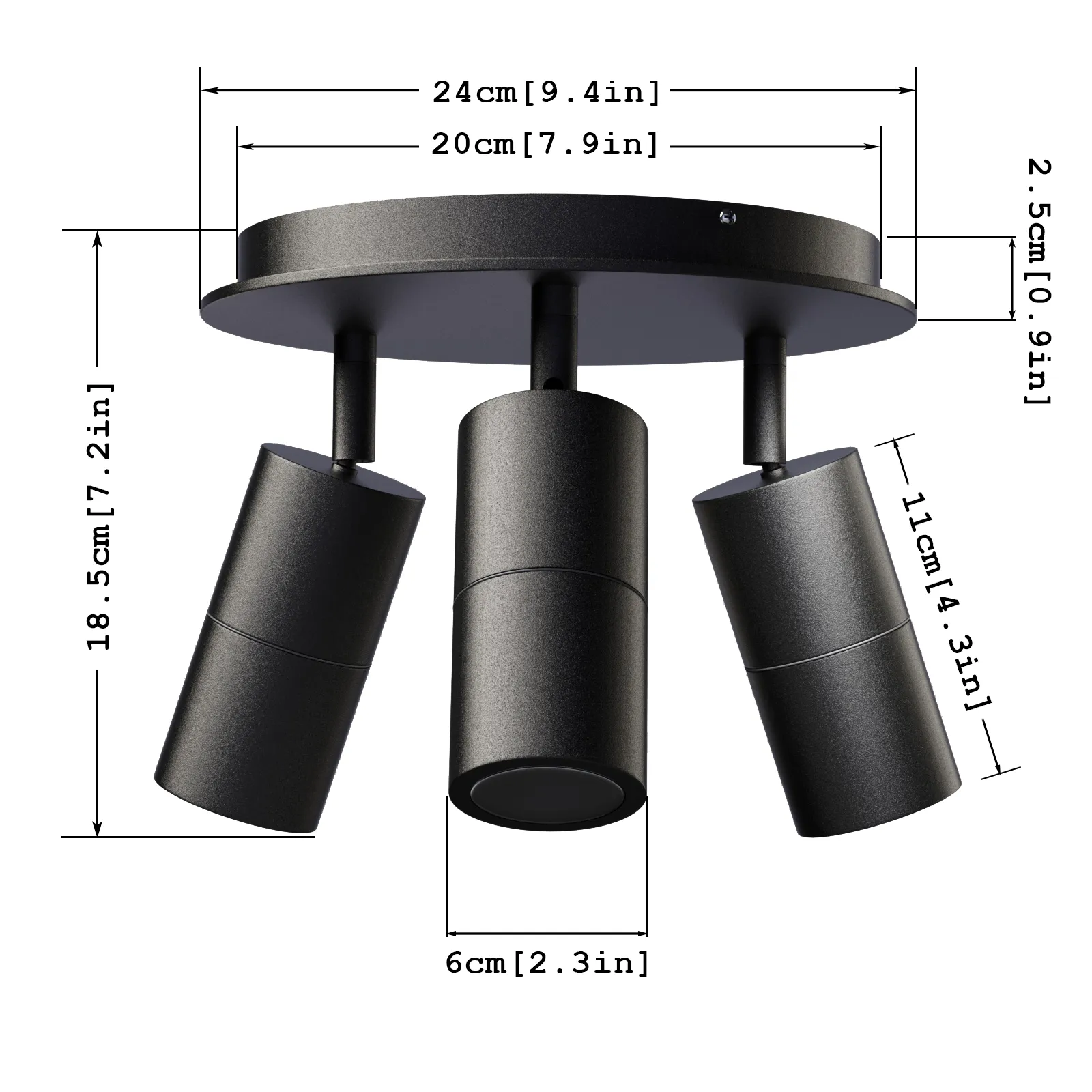 PILLAR 3-Light Round Adjustable Spotlights Ceiling Flush Mount Fixture IP65 GU10 base