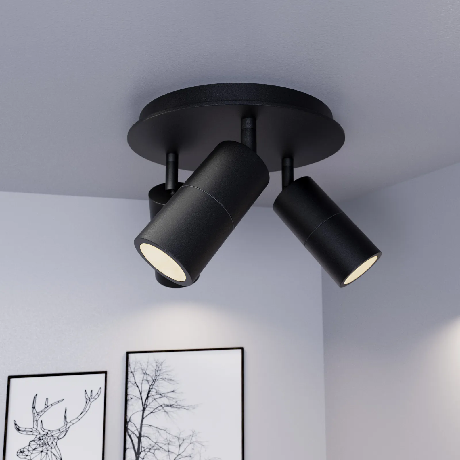 PILLAR 3-Light Round Adjustable Spotlights Ceiling Flush Mount Fixture IP65 GU10 base