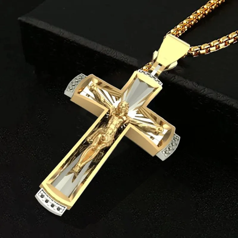 Stylish Golden Jesus Cross Necklace - Perfect Religious Gift for Family and Friends
