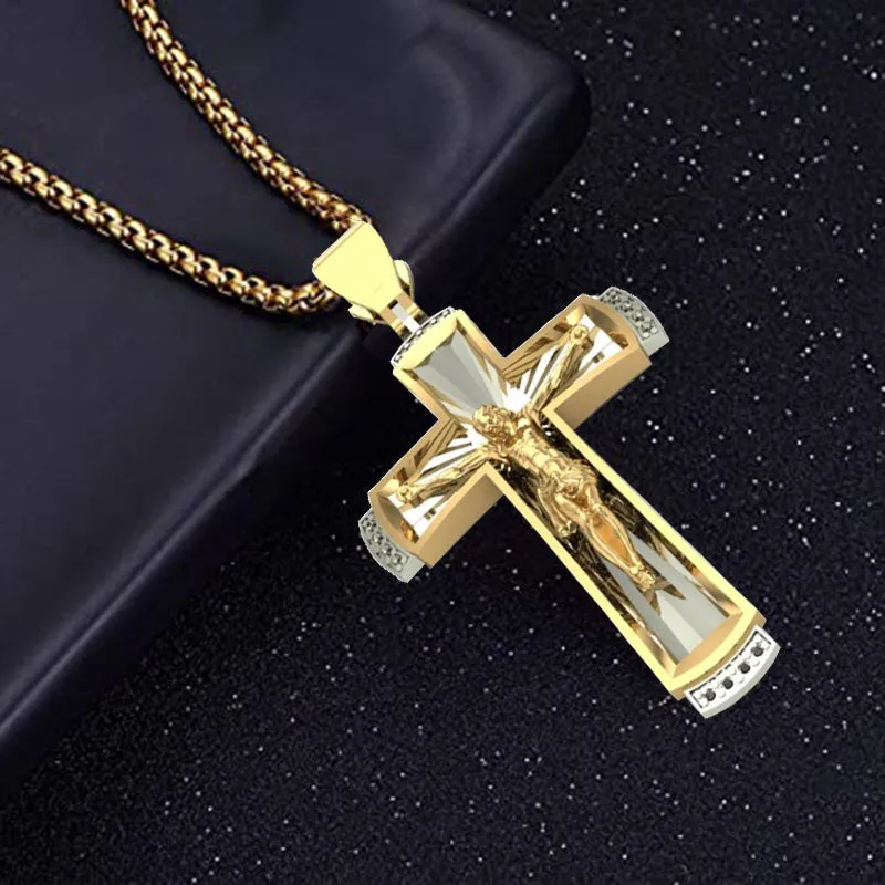 Stylish Golden Jesus Cross Necklace - Perfect Religious Gift for Family and Friends