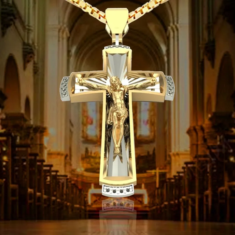 Stylish Golden Jesus Cross Necklace - Perfect Religious Gift for Family and Friends